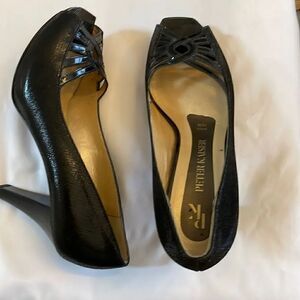 PETER KAISER BLACK LEATHER PEEP TOE PUMPS.  NEW
